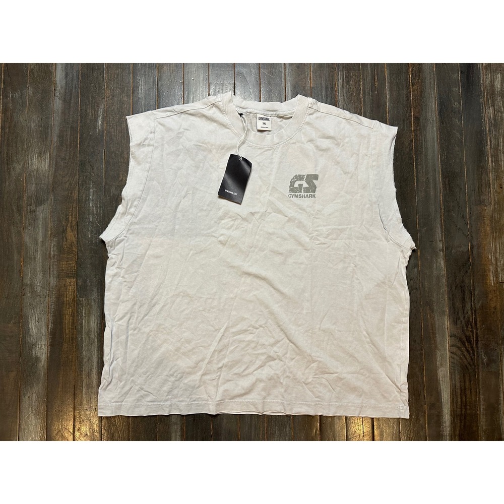Gymshark Accent Capped Sleeve T-Shirt Grey Distressed Logo Muscle Tee